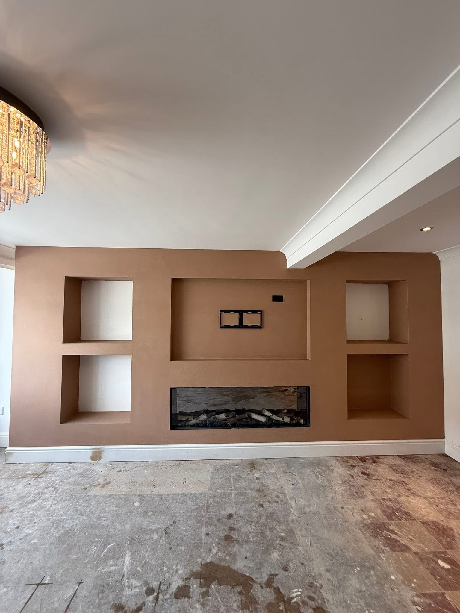 Feature media wall plastering project